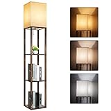 RUNTOP Floor Lamp with Shelves, Modern Shelf Lamp for Display Storage, 3 Color Temperature Wood Narrow Standing Corner Lamp with 8W Bulb for Living Room Decor, Bedroom, Office, Home Decor(Brown)